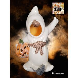 Vintage Halloween Faceless Ghost Jackolantern Mouse Glazed Ceramic Light